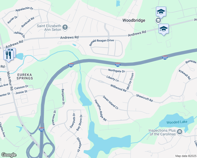 map of restaurants, bars, coffee shops, grocery stores, and more near 728 Kensington Park Road in Fayetteville
