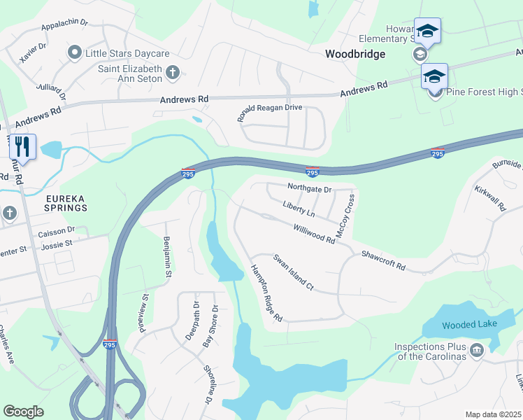 map of restaurants, bars, coffee shops, grocery stores, and more near 728 Kensington Park Road in Fayetteville