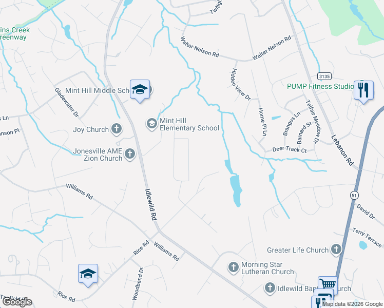 map of restaurants, bars, coffee shops, grocery stores, and more near 3500 Dan Hood Road in Matthews