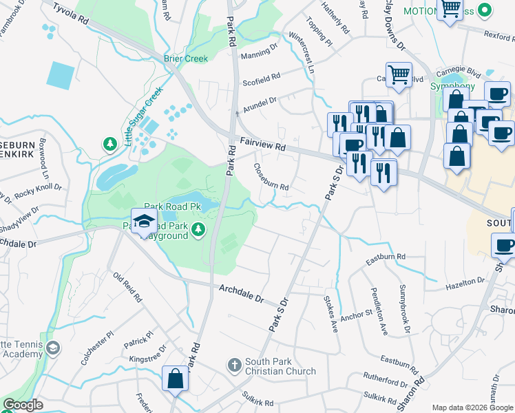 map of restaurants, bars, coffee shops, grocery stores, and more near in Charlotte