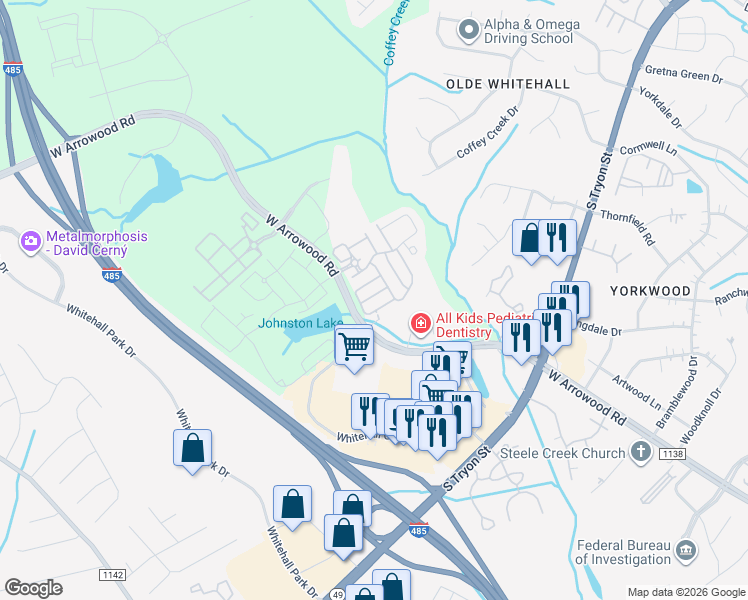 map of restaurants, bars, coffee shops, grocery stores, and more near 3125 Mistletoe Drive in Charlotte