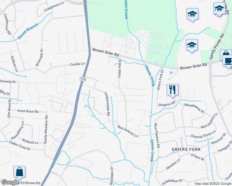 map of restaurants, bars, coffee shops, grocery stores, and more near 10344 Illoria Drive in Charlotte
