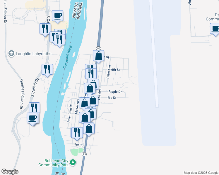 map of restaurants, bars, coffee shops, grocery stores, and more near 2422-2440 5th Street in Bullhead City