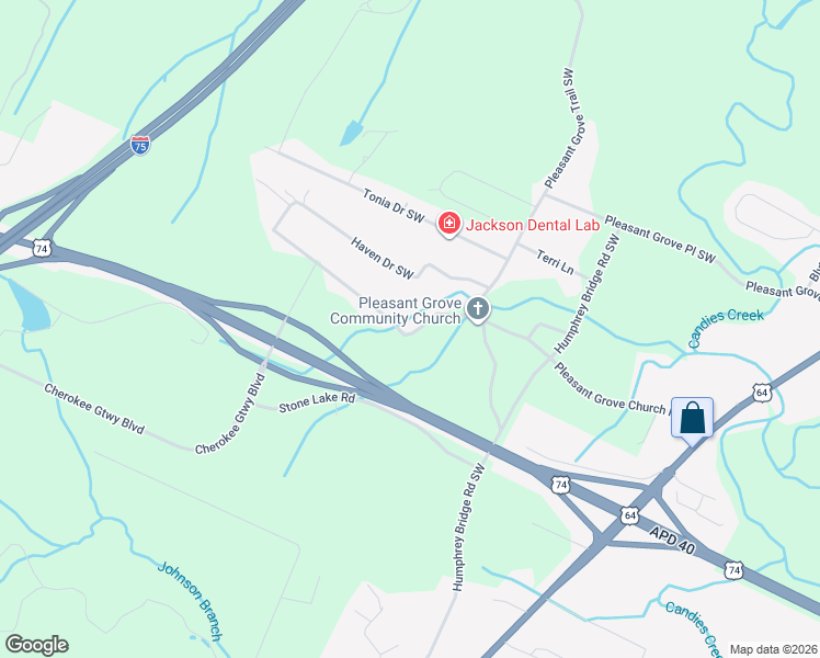 map of restaurants, bars, coffee shops, grocery stores, and more near 3102 Pleasant Grove Church Road Southwest in McDonald