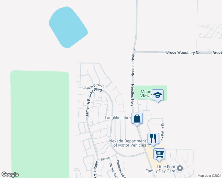 map of restaurants, bars, coffee shops, grocery stores, and more near 2128 Delmar Farms Court in Laughlin