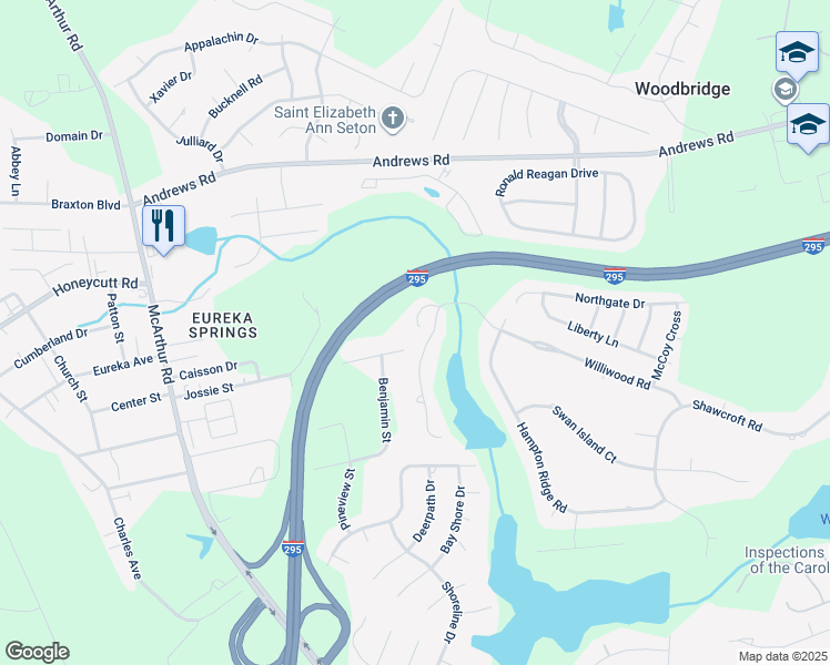 map of restaurants, bars, coffee shops, grocery stores, and more near 938 Westland Ridge Road in Fayetteville