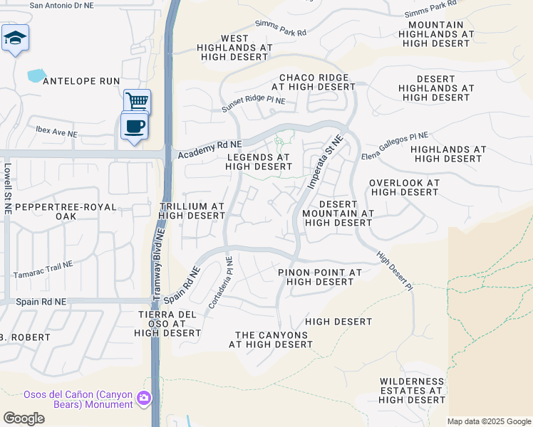 map of restaurants, bars, coffee shops, grocery stores, and more near 6101 Imperata Street Northeast in Albuquerque