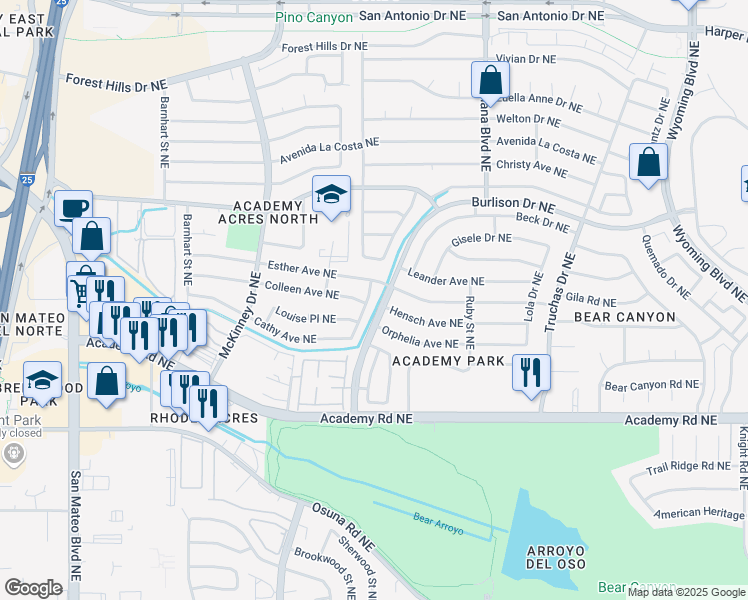 map of restaurants, bars, coffee shops, grocery stores, and more near 6200 Dungan Street Northeast in Albuquerque