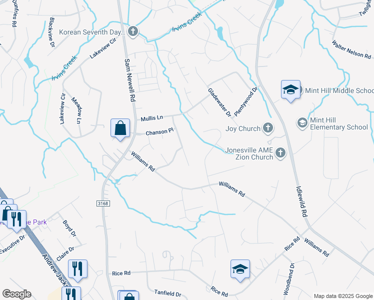 map of restaurants, bars, coffee shops, grocery stores, and more near 2411 Blueberry Ridge Road in Matthews