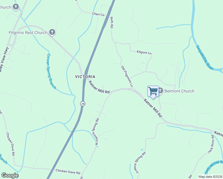 map of restaurants, bars, coffee shops, grocery stores, and more near 1295 Ketner Mill Road in Whitwell