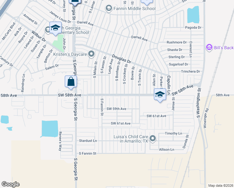 map of restaurants, bars, coffee shops, grocery stores, and more near West 58th Avenue in Amarillo