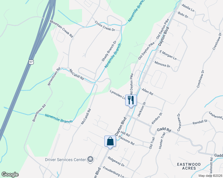 map of restaurants, bars, coffee shops, grocery stores, and more near 200 Lynnolen Lane in Chattanooga