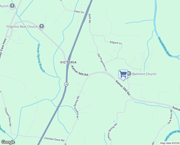 map of restaurants, bars, coffee shops, grocery stores, and more near 1295 Ketner Mill Rd in Whitwell