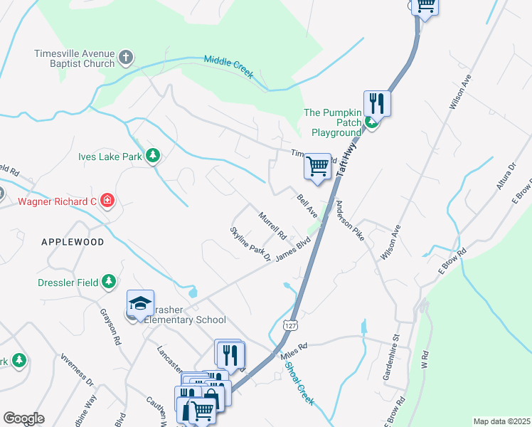 map of restaurants, bars, coffee shops, grocery stores, and more near 822 South Murrell Road in Signal Mountain