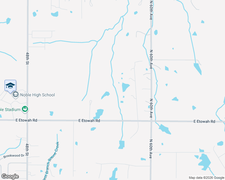 map of restaurants, bars, coffee shops, grocery stores, and more near 5400 East Etowah Road in Noble