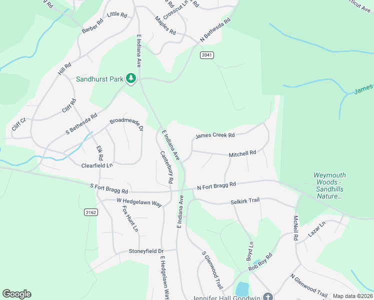 map of restaurants, bars, coffee shops, grocery stores, and more near 104 James Creek Road in Southern Pines