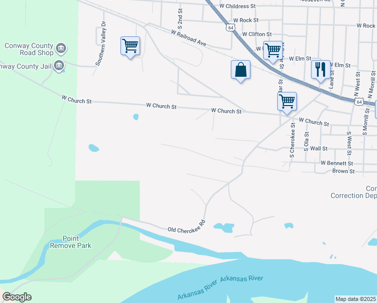 map of restaurants, bars, coffee shops, grocery stores, and more near 921 West Brown Street in Morrilton