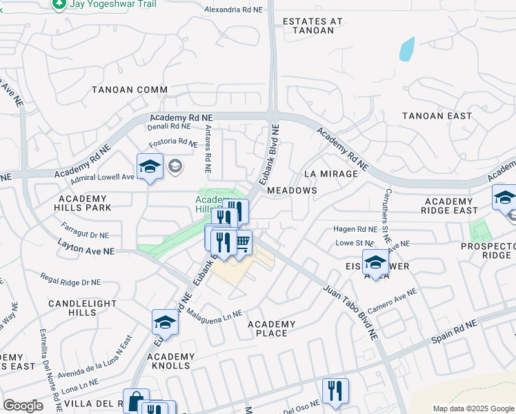 map of restaurants, bars, coffee shops, grocery stores, and more near 6200 Eubank Boulevard Northeast in Albuquerque