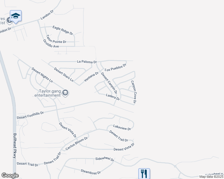 map of restaurants, bars, coffee shops, grocery stores, and more near 1070 Desert View Ln in Bullhead City