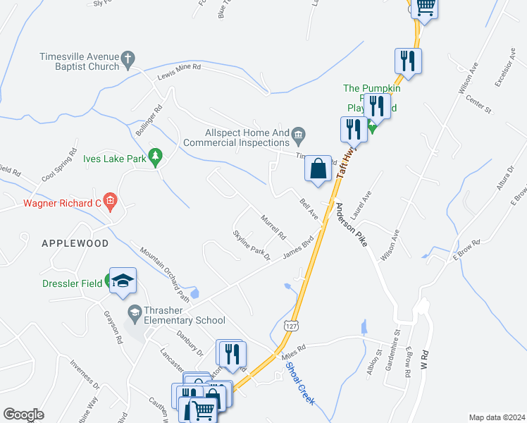 map of restaurants, bars, coffee shops, grocery stores, and more near 826 South Murrell Road in Signal Mountain