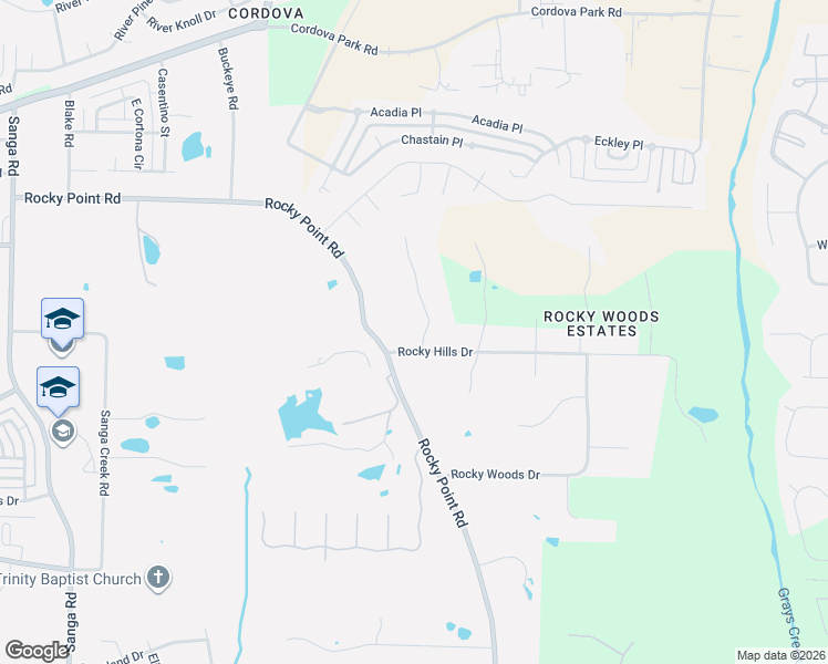 map of restaurants, bars, coffee shops, grocery stores, and more near 9238 Rocky Hills Drive in Memphis