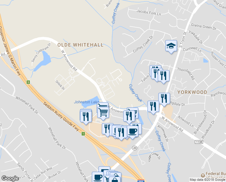map of restaurants, bars, coffee shops, grocery stores, and more near 7550 Red Mulberry Way in Charlotte