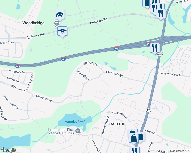 map of restaurants, bars, coffee shops, grocery stores, and more near 304 Shawcroft Road in Fayetteville