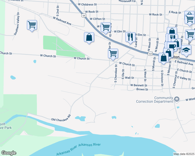 map of restaurants, bars, coffee shops, grocery stores, and more near 501 Old Cherokee Road in Morrilton