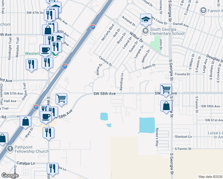 map of restaurants, bars, coffee shops, grocery stores, and more near West 58th Avenue in Amarillo
