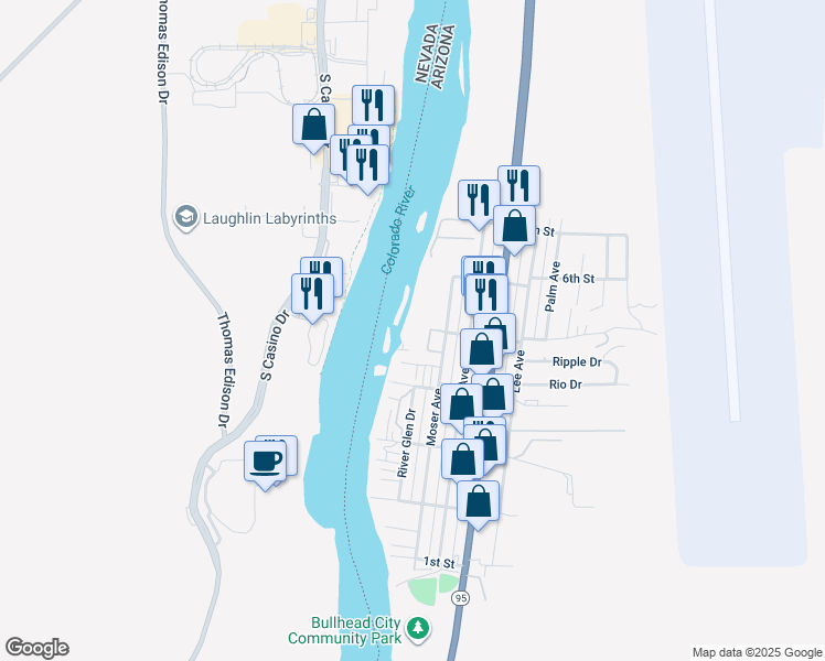 map of restaurants, bars, coffee shops, grocery stores, and more near 251 Moser Avenue in Bullhead City