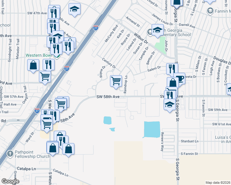 map of restaurants, bars, coffee shops, grocery stores, and more near 3301 Southwest 58th Avenue in Amarillo