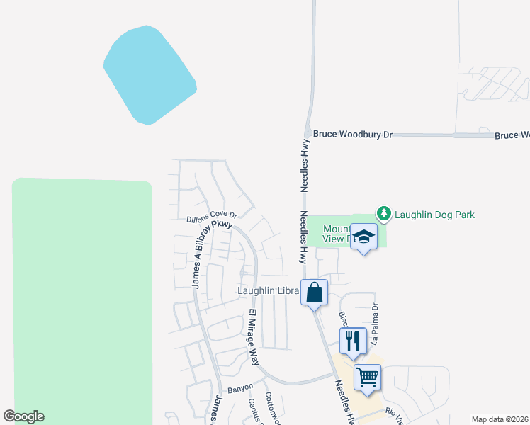 map of restaurants, bars, coffee shops, grocery stores, and more near 2612 Tullamore Creek Lane in Laughlin