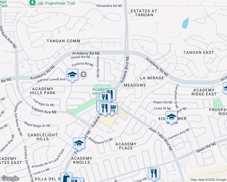 map of restaurants, bars, coffee shops, grocery stores, and more near in Albuquerque
