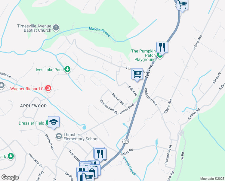 map of restaurants, bars, coffee shops, grocery stores, and more near 822 South Murrell Road in Signal Mountain