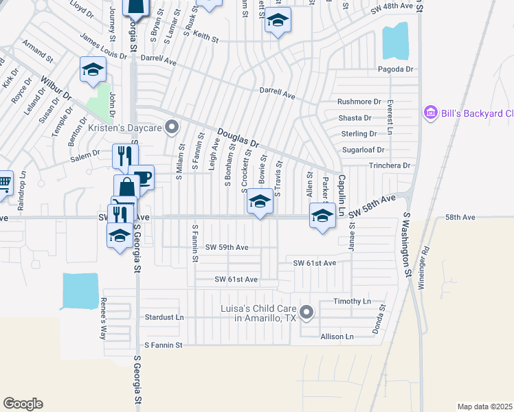 map of restaurants, bars, coffee shops, grocery stores, and more near 5134 Bowie Street in Amarillo