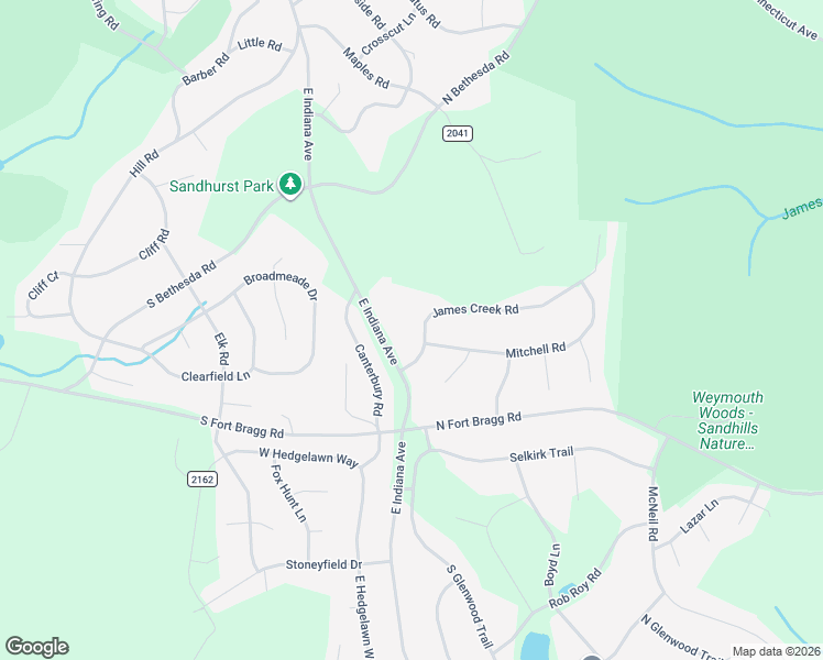 map of restaurants, bars, coffee shops, grocery stores, and more near 104 James Creek Road in Southern Pines