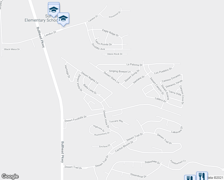 map of restaurants, bars, coffee shops, grocery stores, and more near 1108 Desert Nights Lane in Bullhead City