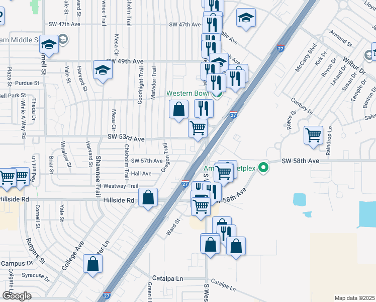 map of restaurants, bars, coffee shops, grocery stores, and more near 5316 Canyon Drive in Amarillo