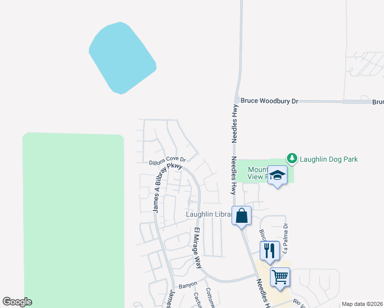 map of restaurants, bars, coffee shops, grocery stores, and more near 2146 Dillons Cove Drive in Laughlin