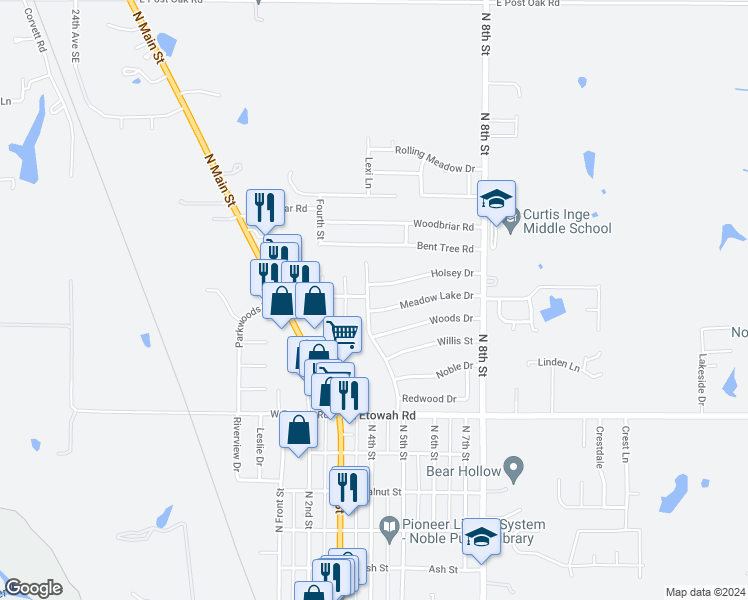 map of restaurants, bars, coffee shops, grocery stores, and more near 1005 North 5th Street in Noble