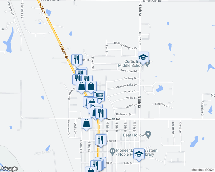 map of restaurants, bars, coffee shops, grocery stores, and more near 1007 North 5th Street in Noble