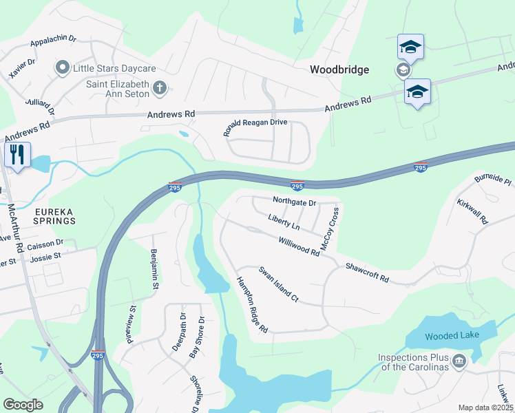 map of restaurants, bars, coffee shops, grocery stores, and more near 1028 Liberty Lane in Fayetteville