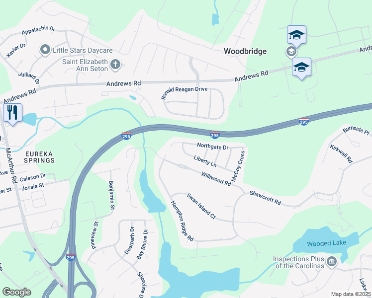 map of restaurants, bars, coffee shops, grocery stores, and more near 1028 Liberty Lane in Fayetteville