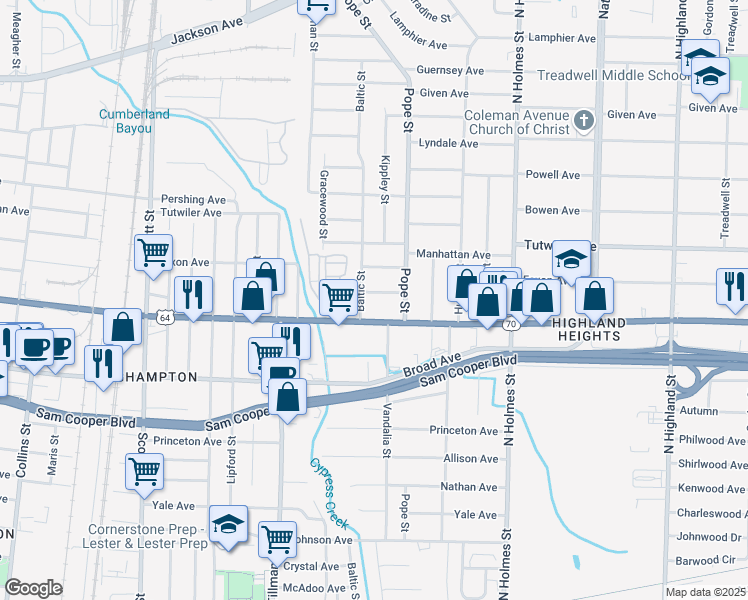 map of restaurants, bars, coffee shops, grocery stores, and more near 3091 Summer Avenue in Memphis
