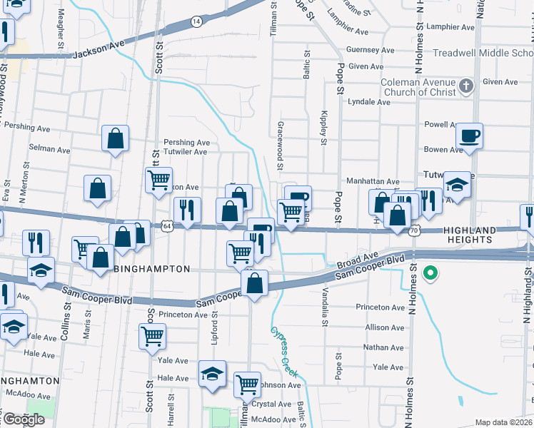 map of restaurants, bars, coffee shops, grocery stores, and more near 3003 Summer Avenue in Memphis