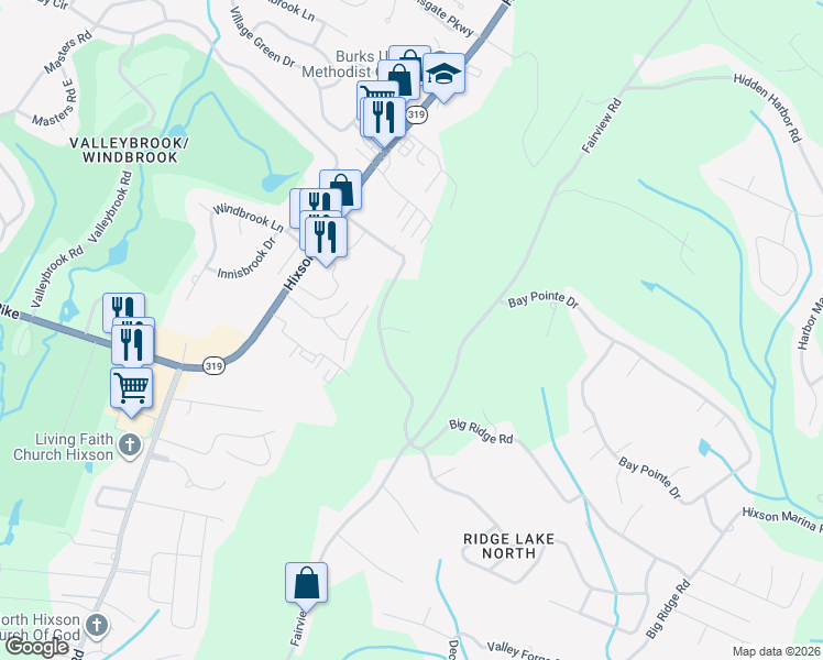 map of restaurants, bars, coffee shops, grocery stores, and more near 6801 Big Ridge Road in Chattanooga