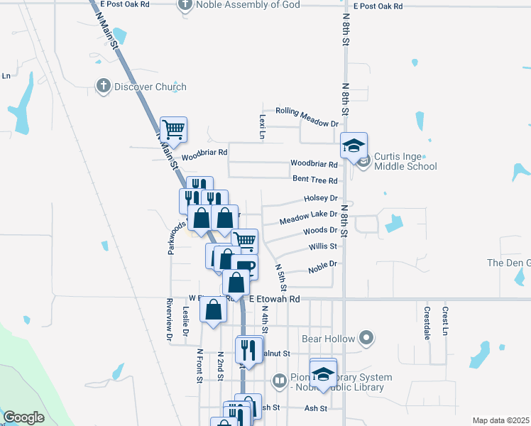 map of restaurants, bars, coffee shops, grocery stores, and more near 1011 North 5th Street in Noble