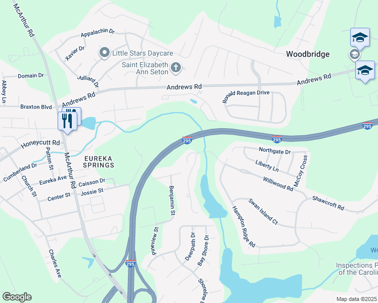 map of restaurants, bars, coffee shops, grocery stores, and more near 918 Westland Ridge Road in Fayetteville
