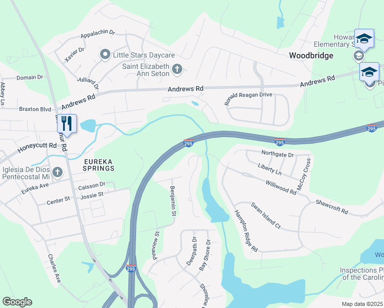 map of restaurants, bars, coffee shops, grocery stores, and more near 914 Westland Ridge Road in Fayetteville