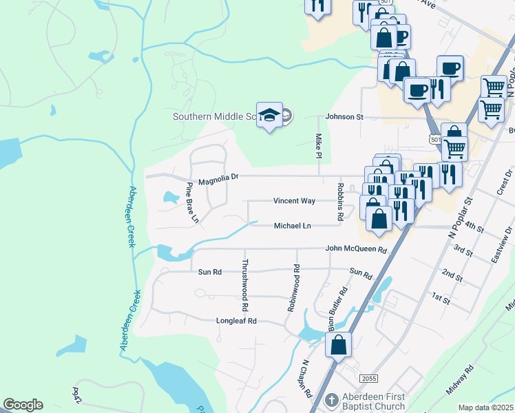 map of restaurants, bars, coffee shops, grocery stores, and more near 159 Vincent Way in Aberdeen